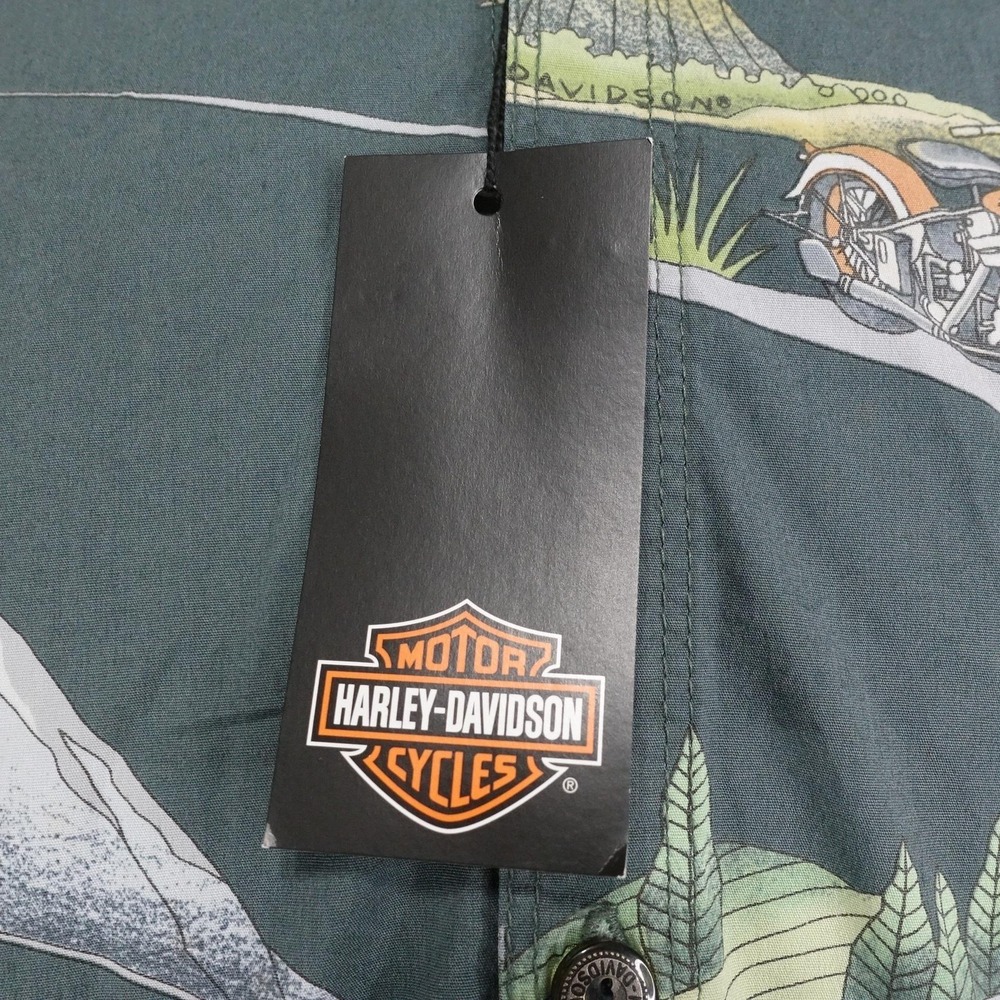 New! Harley-Davidson Hawaiian Shirt Mens L Gray Short Sleeve Button-Up Roam Free - Picture 4 of 7